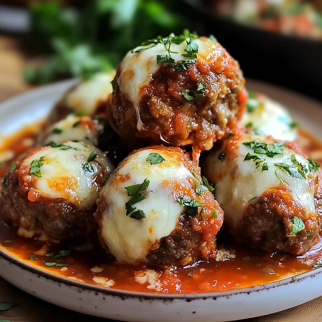 Recipe preparation for Mozzarella Stuffed Meatballs