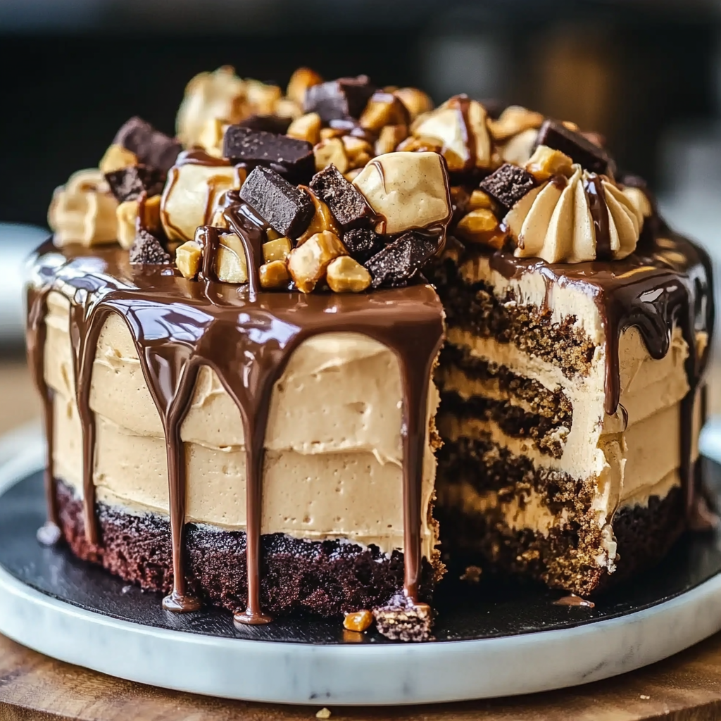 Recipe preparation for Peanut Butter Cup Cake Delight