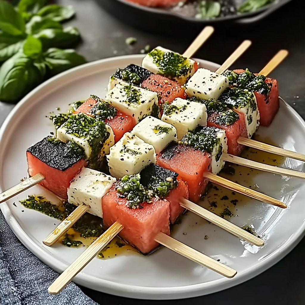 Recipe preparation for Watermelon-Feta Skewers