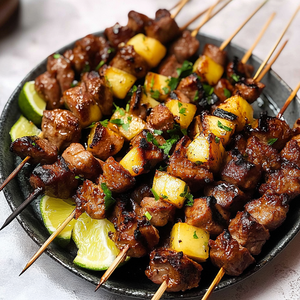 Recipe preparation for Pork Skewers with Pineapple