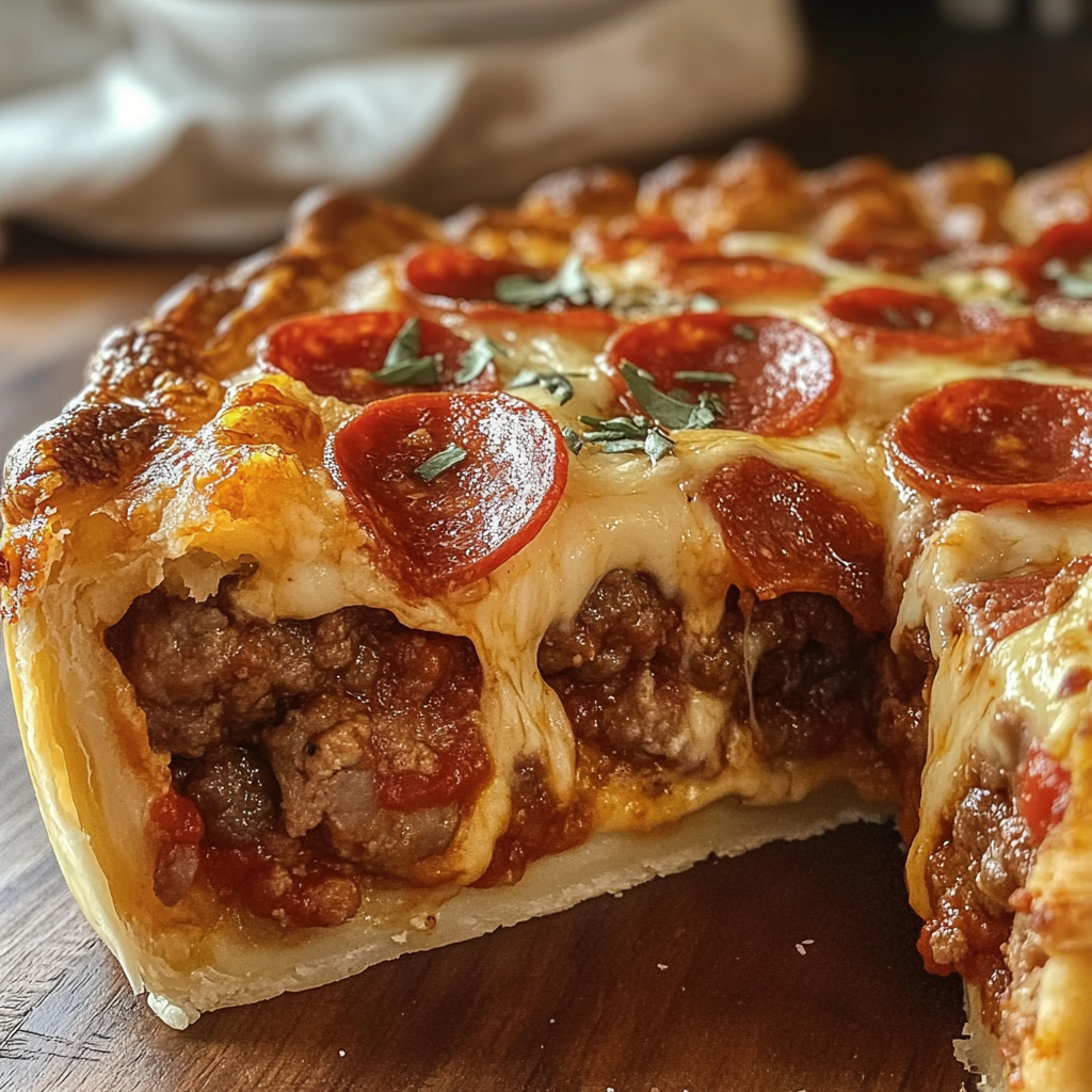Recipe preparation for Deep Hamburger, Sausage & Pepperoni Pie