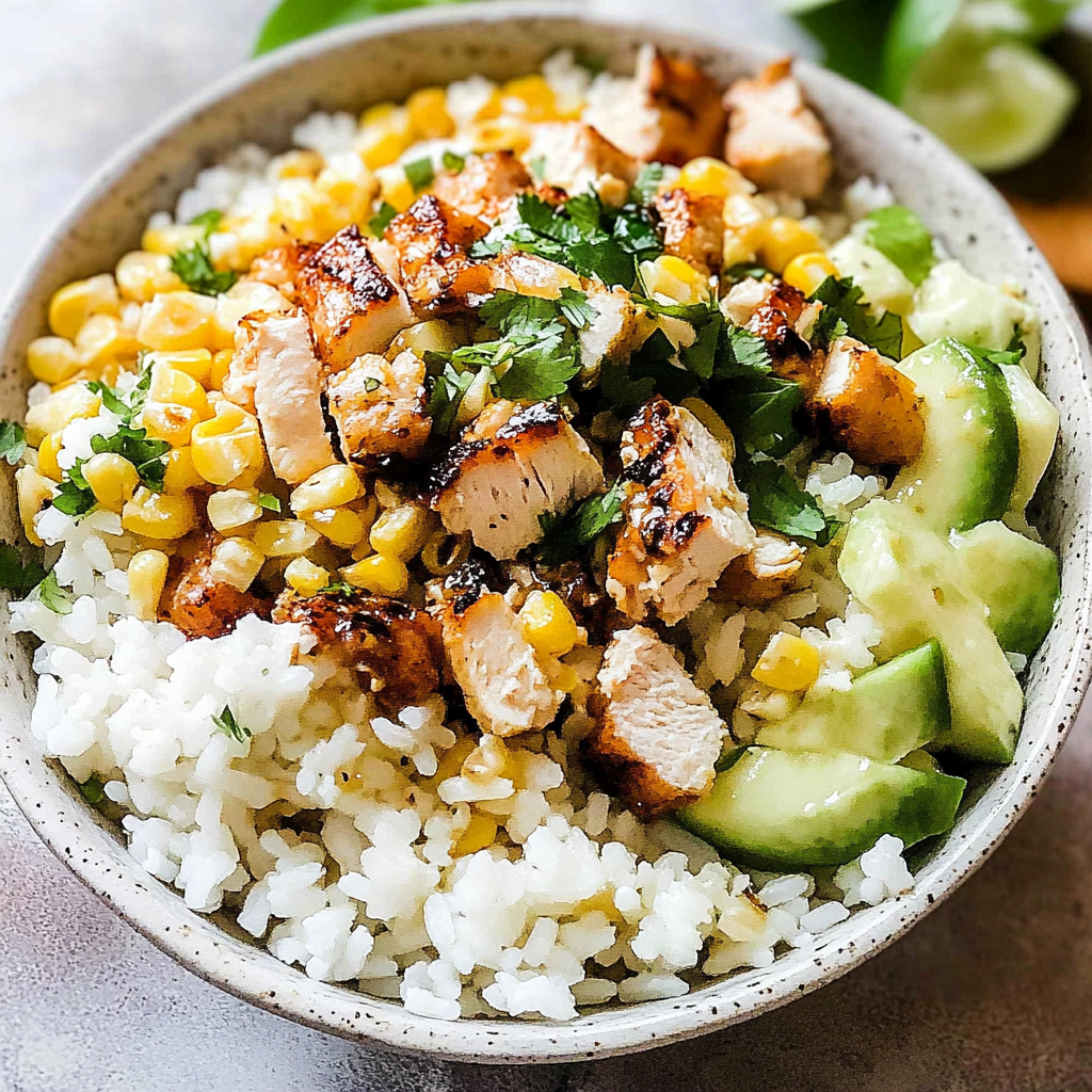 Recipe preparation for Flavorful Street Corn Chicken Rice Bowl Recipe