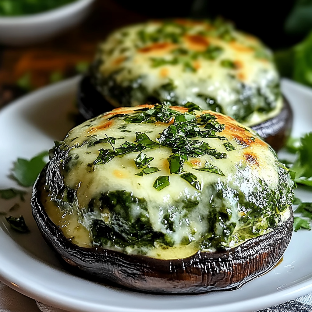 Recipe preparation for Spinach Cheese Stuffed Portobello