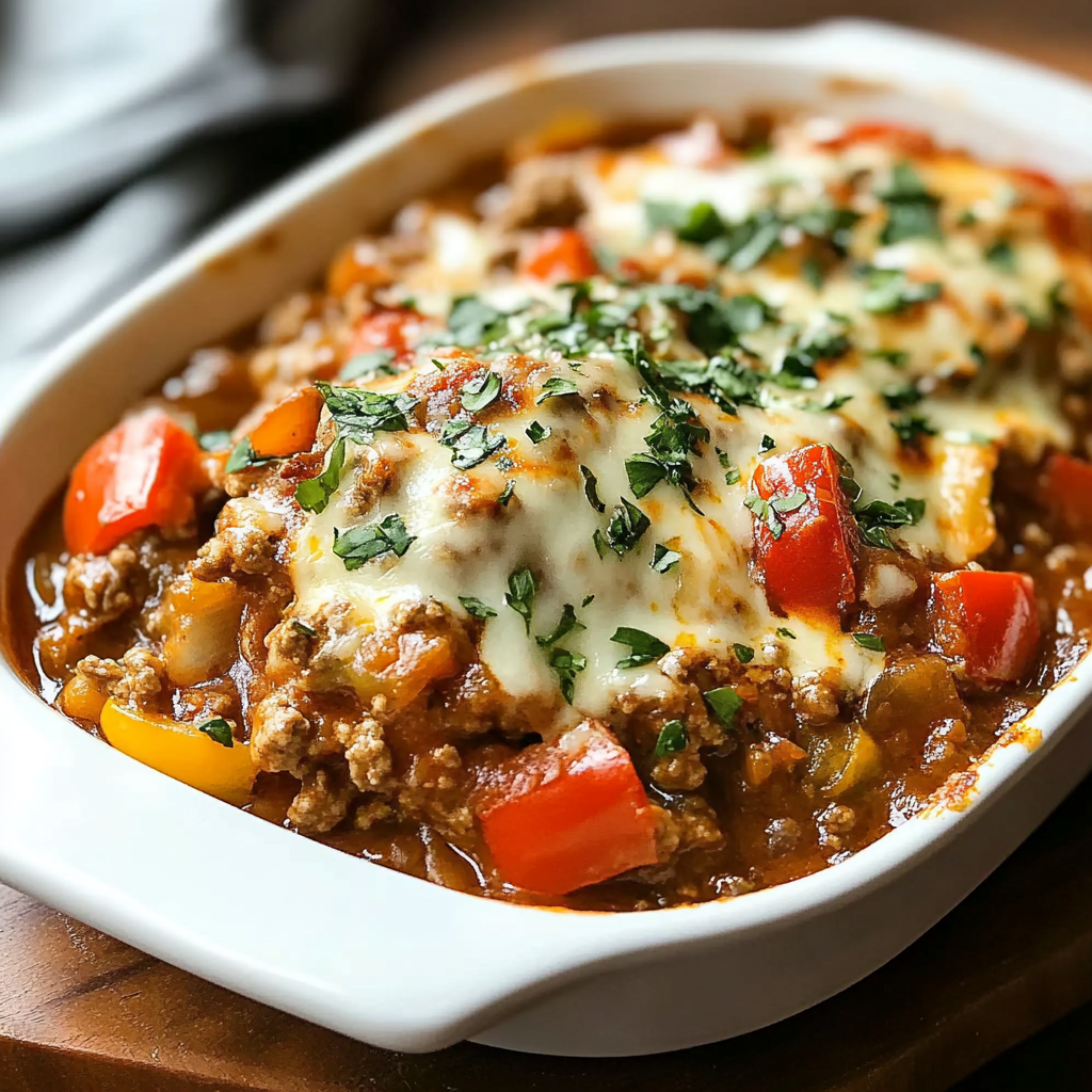 Recipe preparation for Stuffed Pepper Casserole Beef