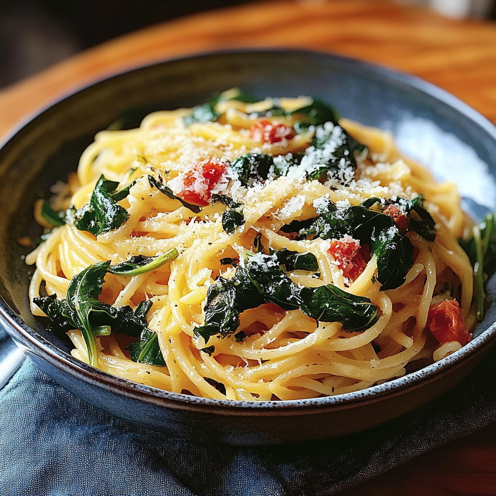 Recipe preparation for One Pan Spaghetti with Chard