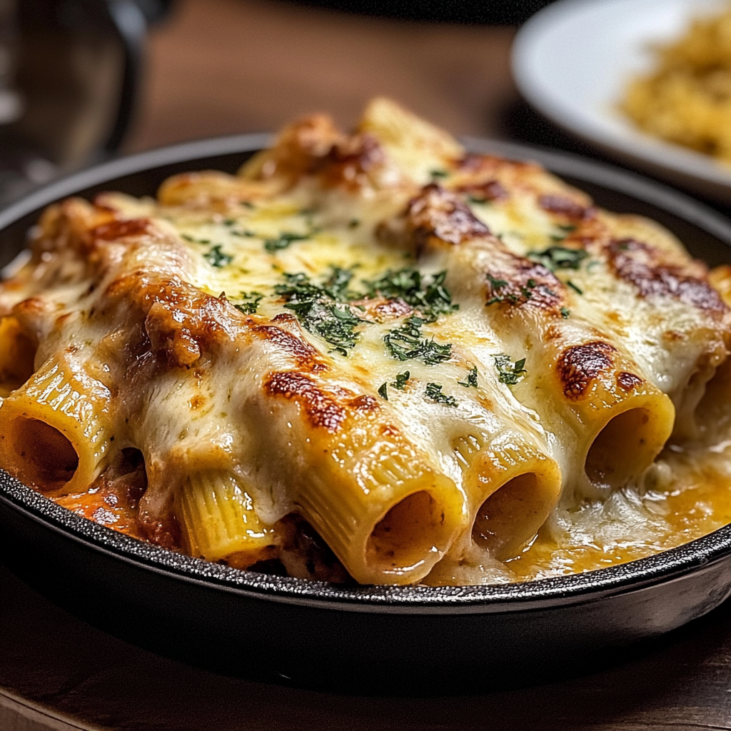 Recipe preparation for Garlic Parmesan Chicken Rigatoni