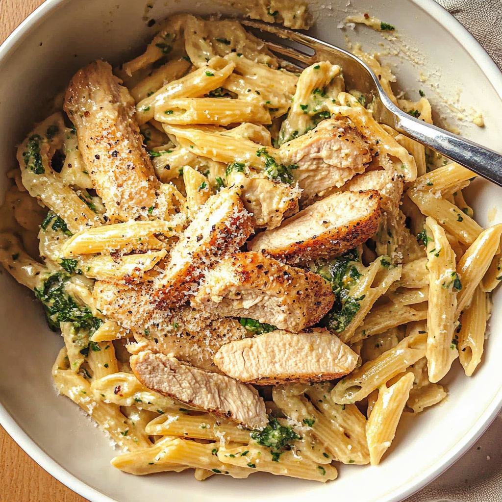 Recipe preparation for Garlic Parmesan Chicken and Pasta Recipe