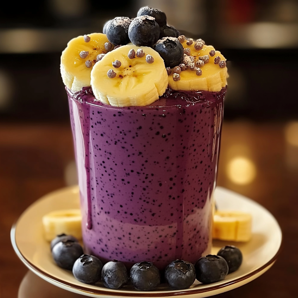 Recipe preparation for Banana Blueberry Smoothie Delight