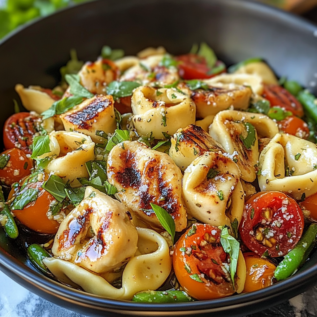 Recipe preparation for Warm Balsamic Chicken Tortellini Salad