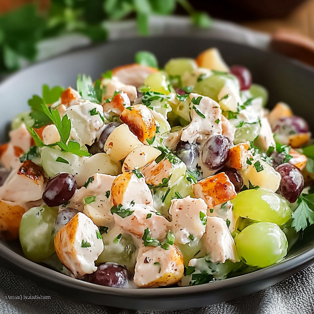 Recipe preparation for Creamy Chicken, Apple & Grape Salad