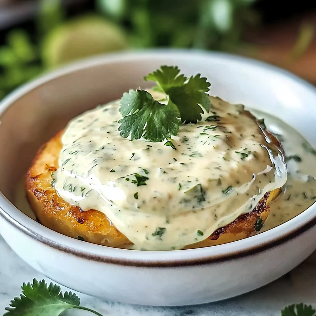 Recipe preparation for Creamy Cilantro Garlic Sauce With Jalapeños