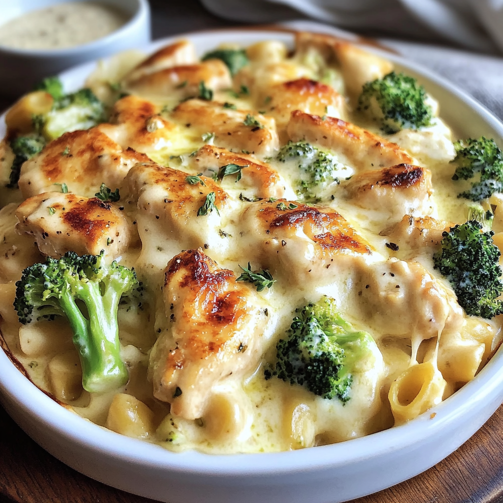 Recipe preparation for Chicken & Broccoli Alfredo Bake