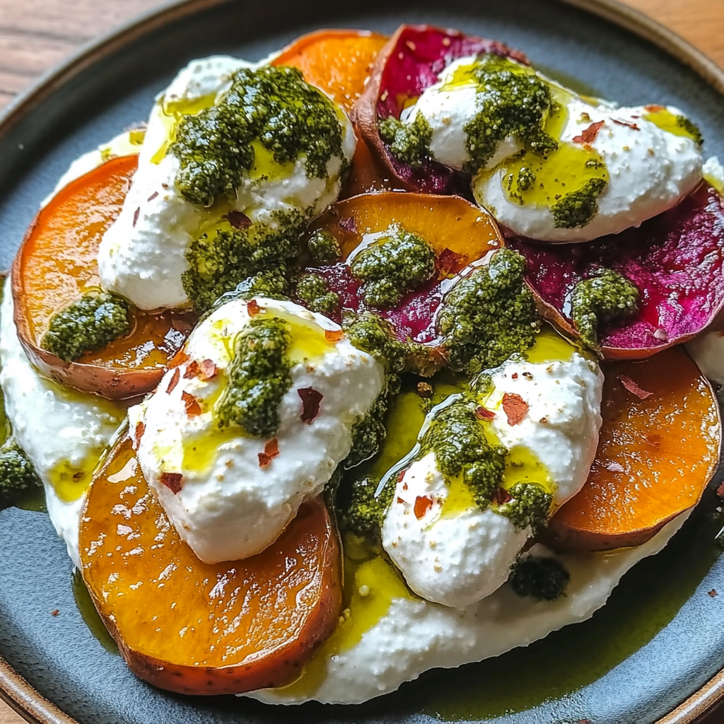 Recipe preparation for Sweet Potatoes with Burrata