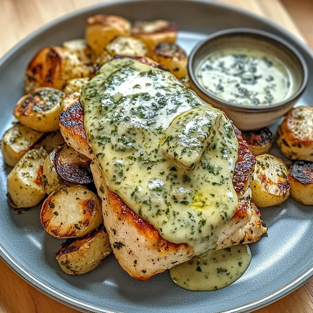 Recipe preparation for Creamy Pesto Chicken Delight