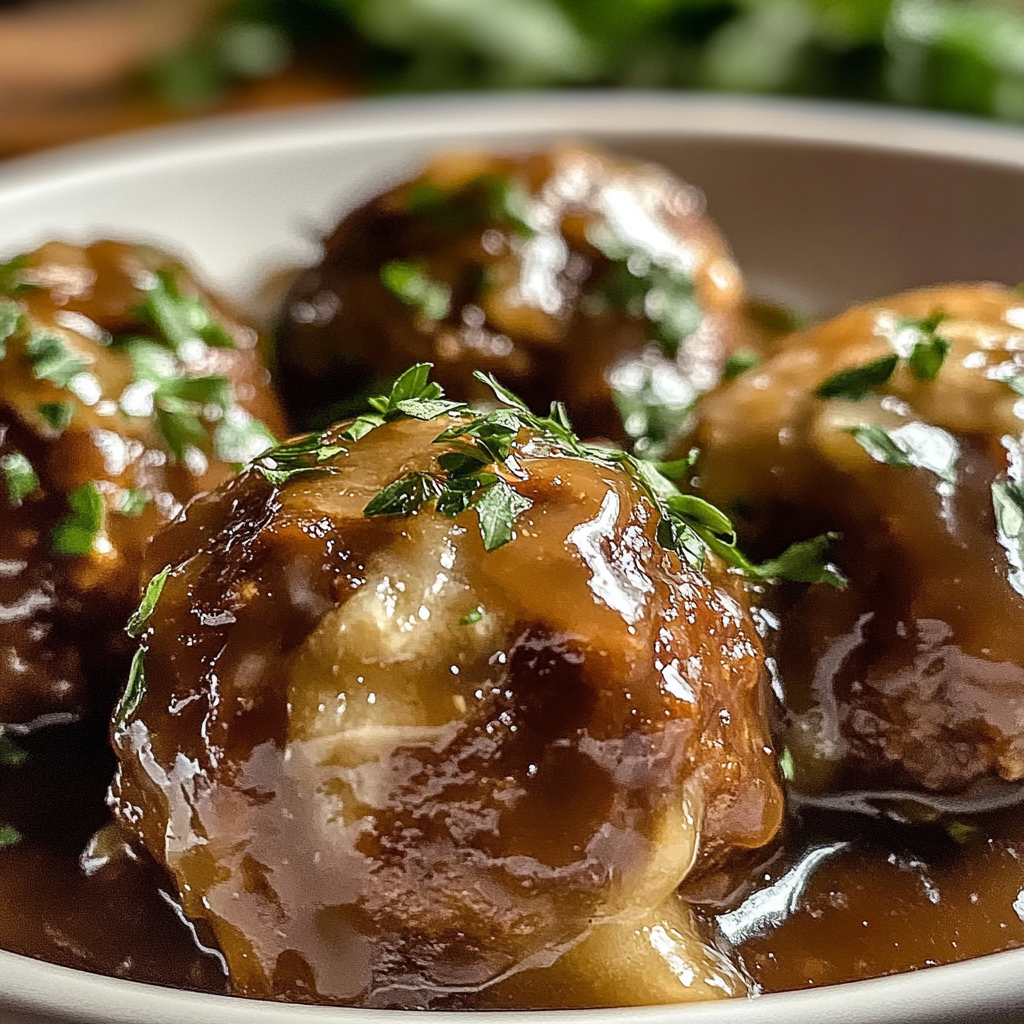 Recipe preparation for Savory French Onion Meatballs