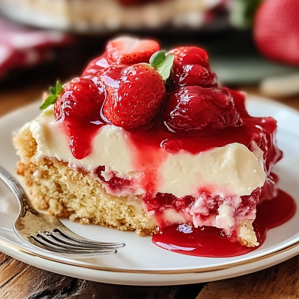 Recipe preparation for Strawberry Cheesecake Dump Cake