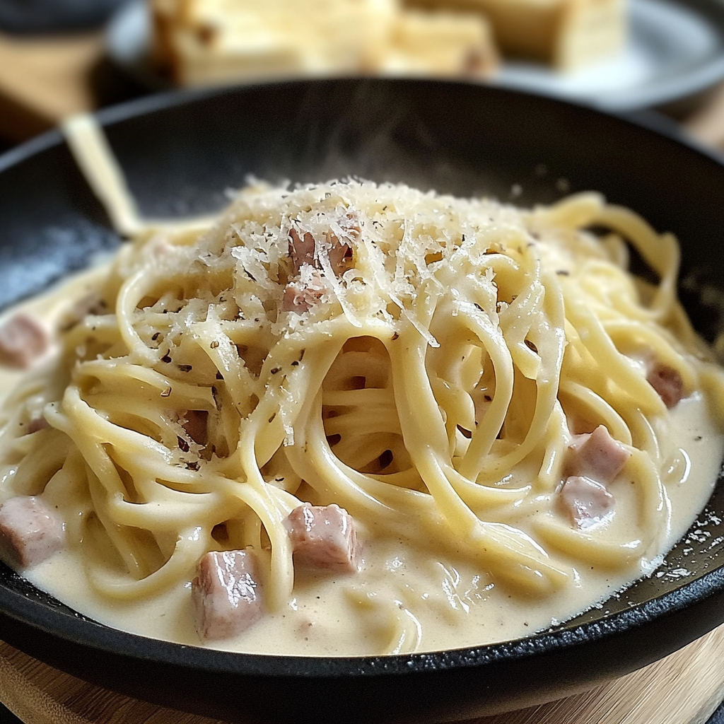 Recipe preparation for Delicious Creamy Carbonara Dish