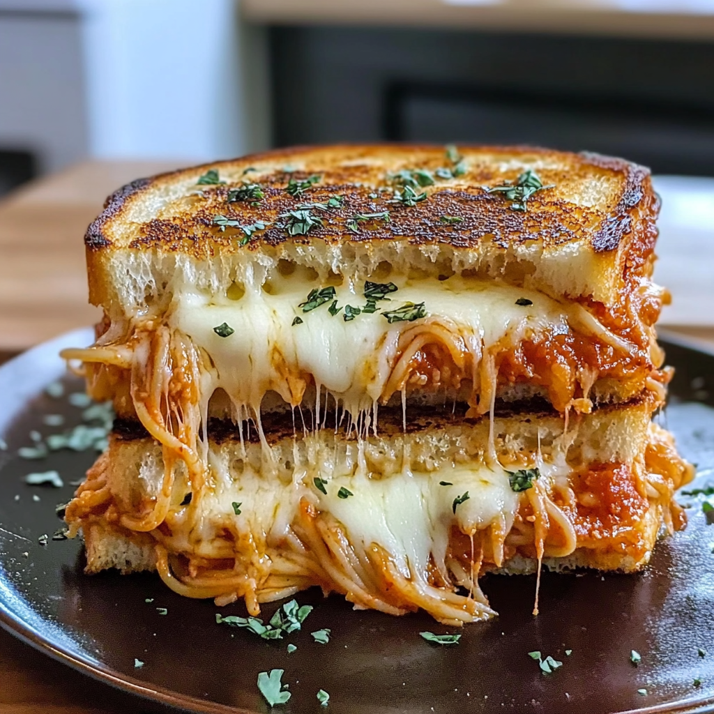 Recipe preparation for Spaghetti Grilled Cheese Sandwich