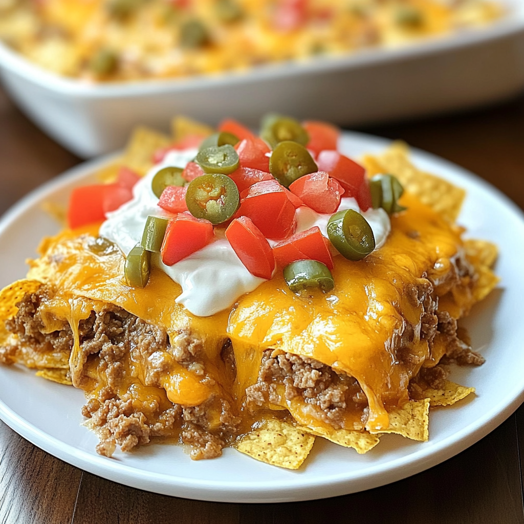 Recipe preparation for Dorito Cheese Beef Casserole