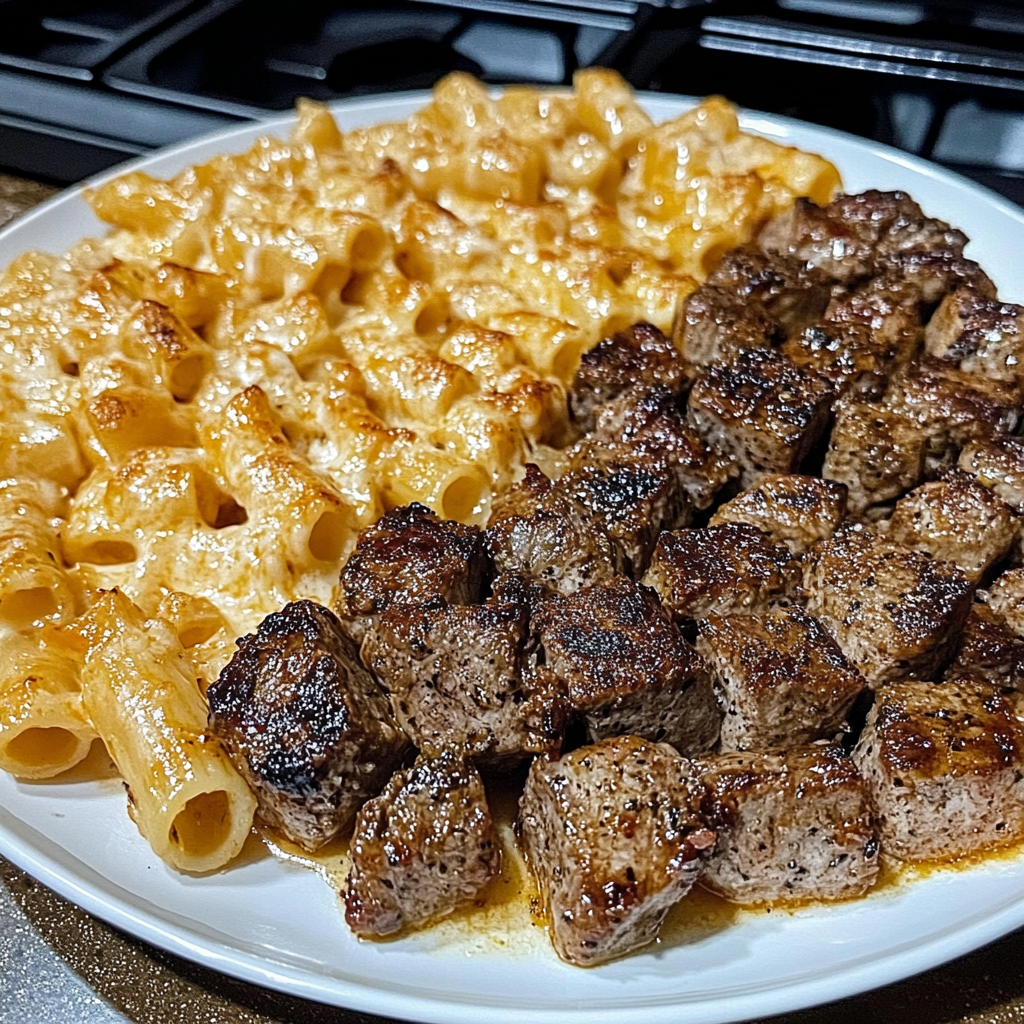 Recipe preparation for Cajun Steak Cheesy Rigatoni Parmesan