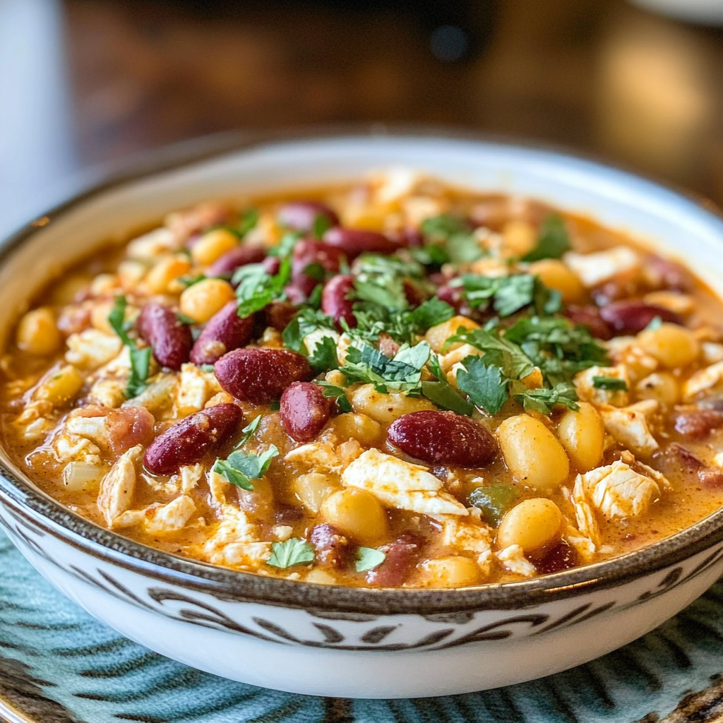 Recipe preparation for Creamy Cajun White Chicken Chili