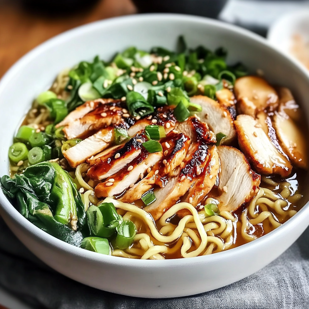 Recipe preparation for Ginger Glazed Chicken Ramen Bowls