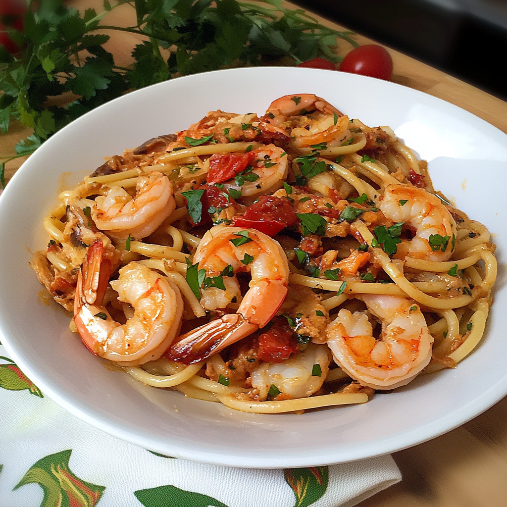 Recipe preparation for Seafood Pasta Shrimp Crab