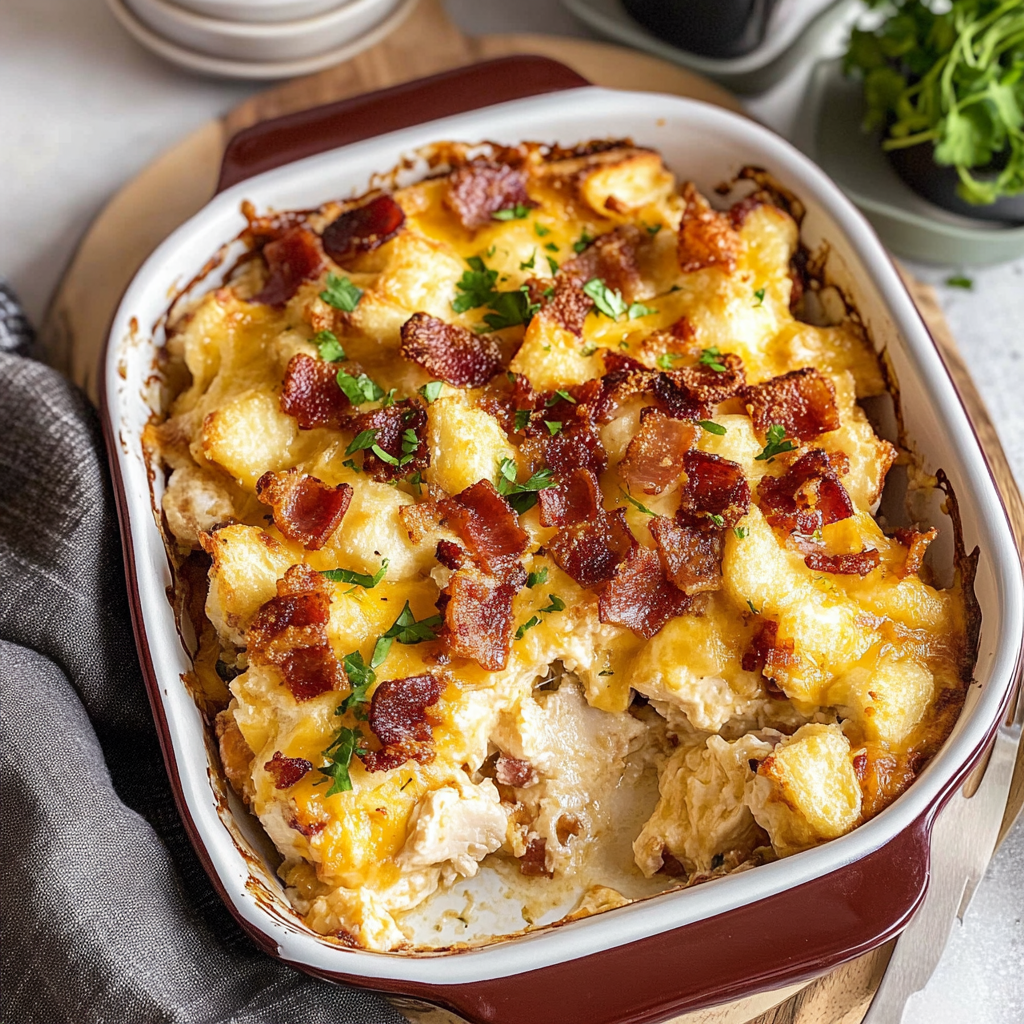 Recipe preparation for Chicken Bacon Crunch Casserole