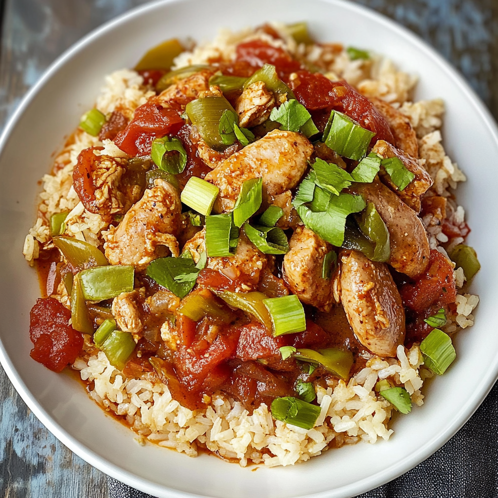 Recipe preparation for Loaded Cajun Chicken Sausage Rice