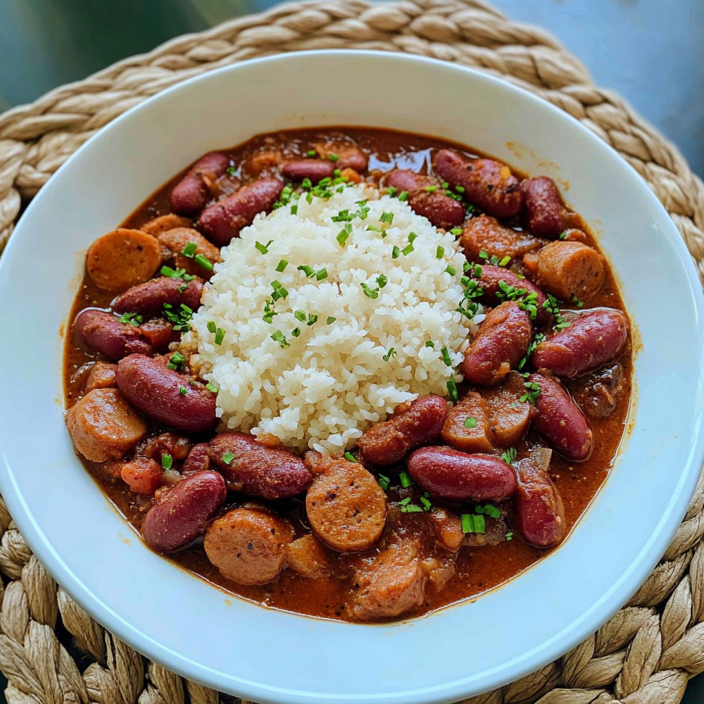 Recipe preparation for Hearty Red Beans and Sausage