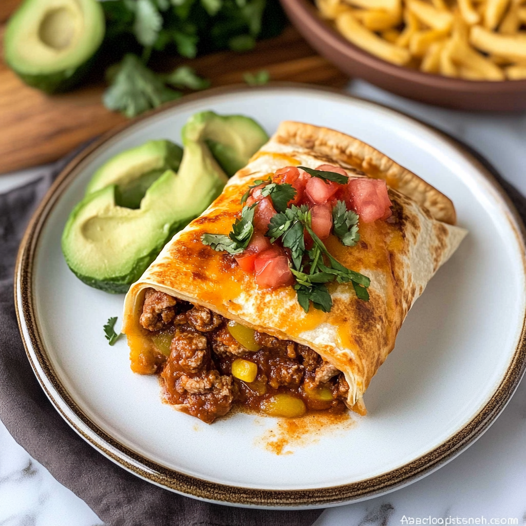 Recipe preparation for Crispy Beef and Cheese Chimichangas