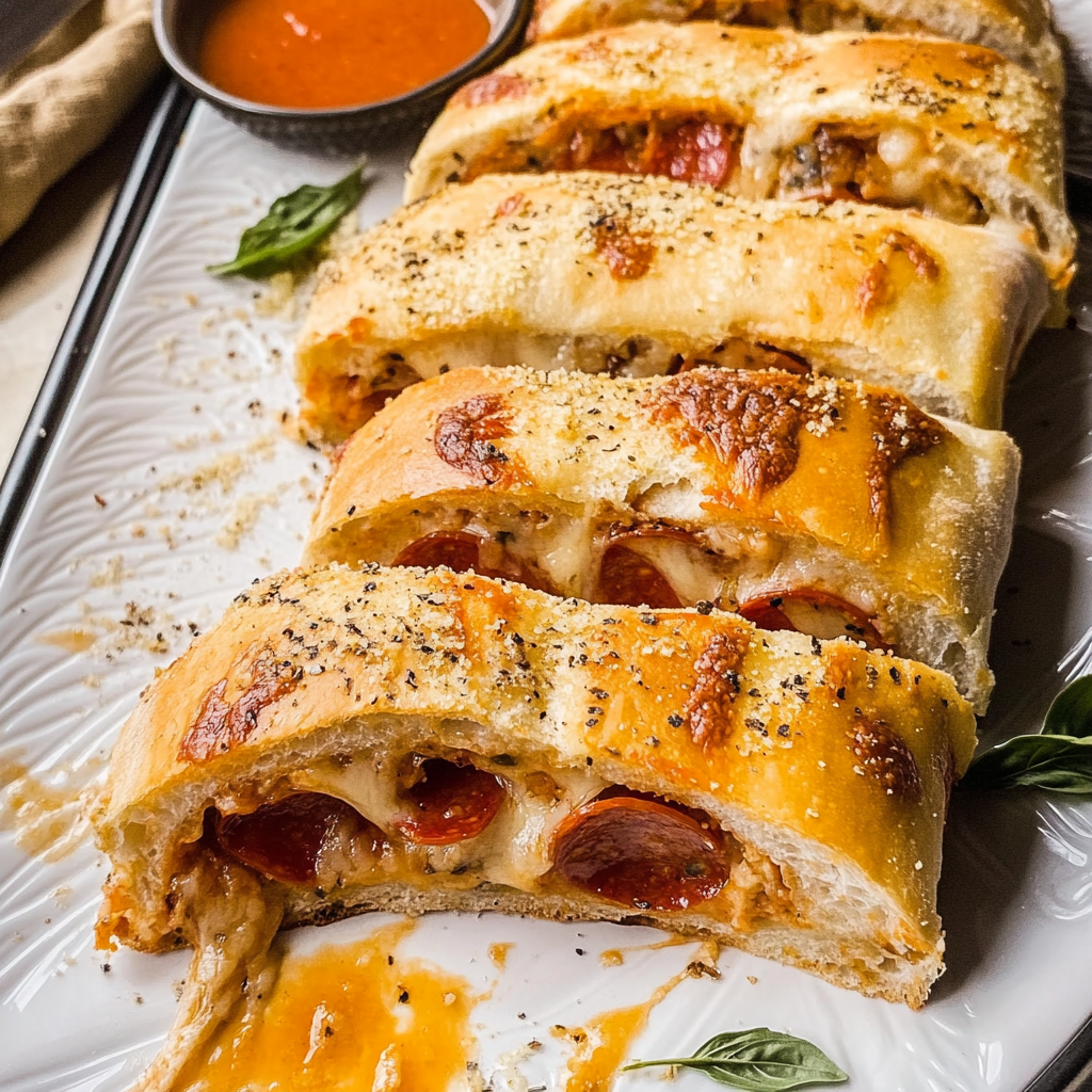 Recipe preparation for Cheesy Pepperoni Stromboli