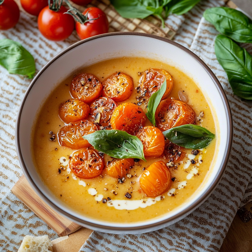 Recipe preparation for Crispy Lemon Tomato Soup