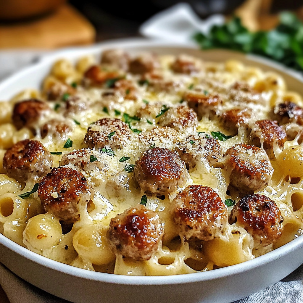 Recipe preparation for Garlic Butter Sausage Pasta