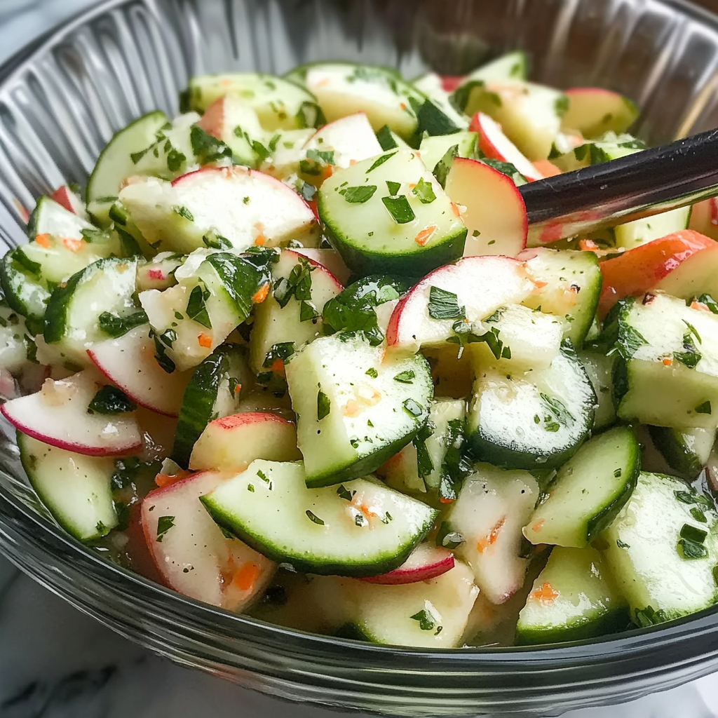Recipe preparation for Cucumber Apple Salad Delight