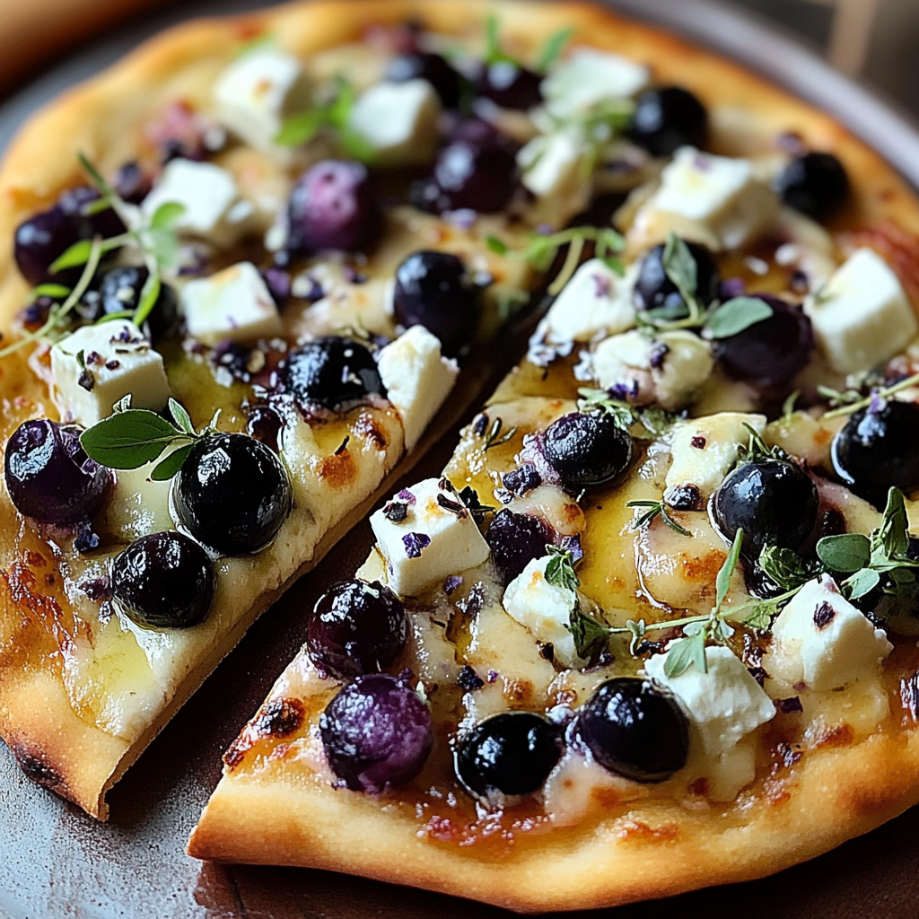 Recipe preparation for Blueberry Feta Naan Pizza