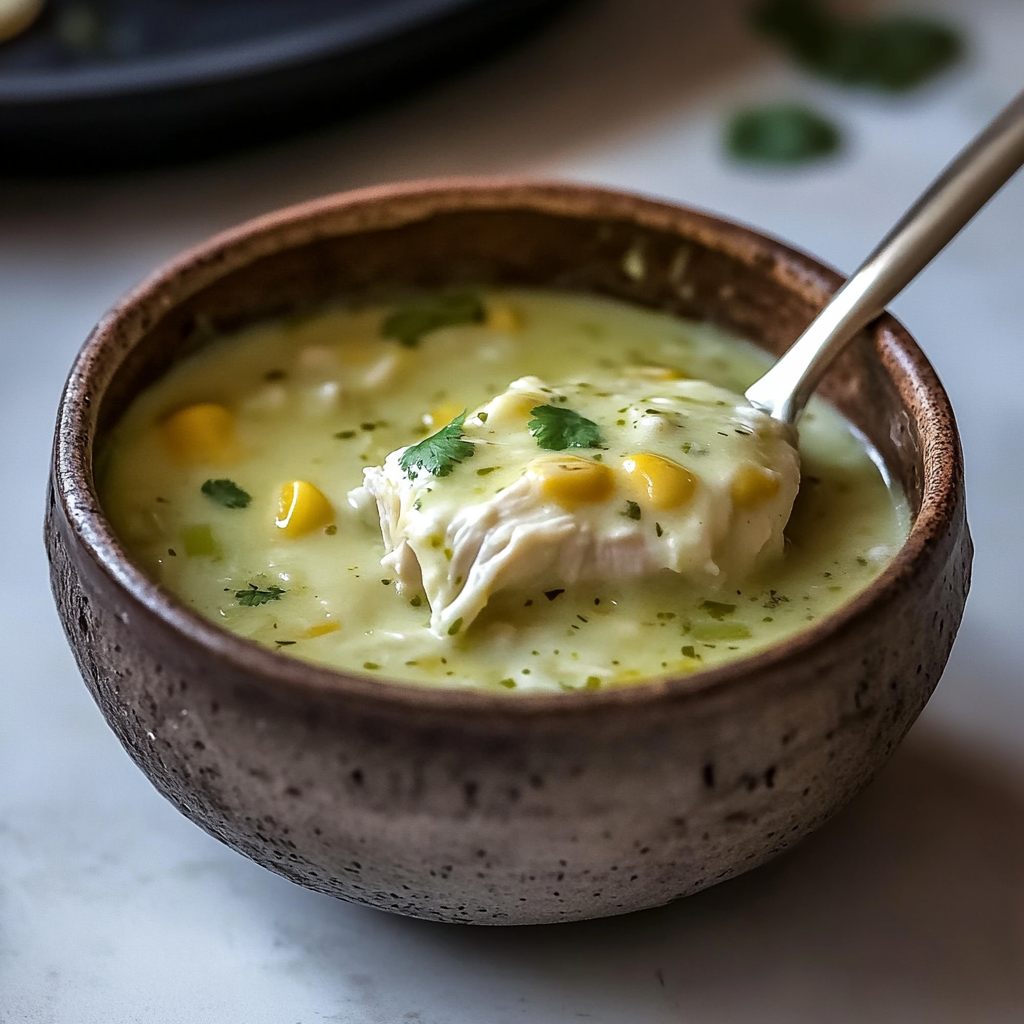 Recipe preparation for Creamy Green Enchilada Chicken Soup
