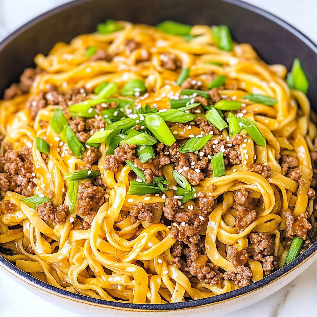 Recipe preparation for Ground Beef Mongolian Noodles