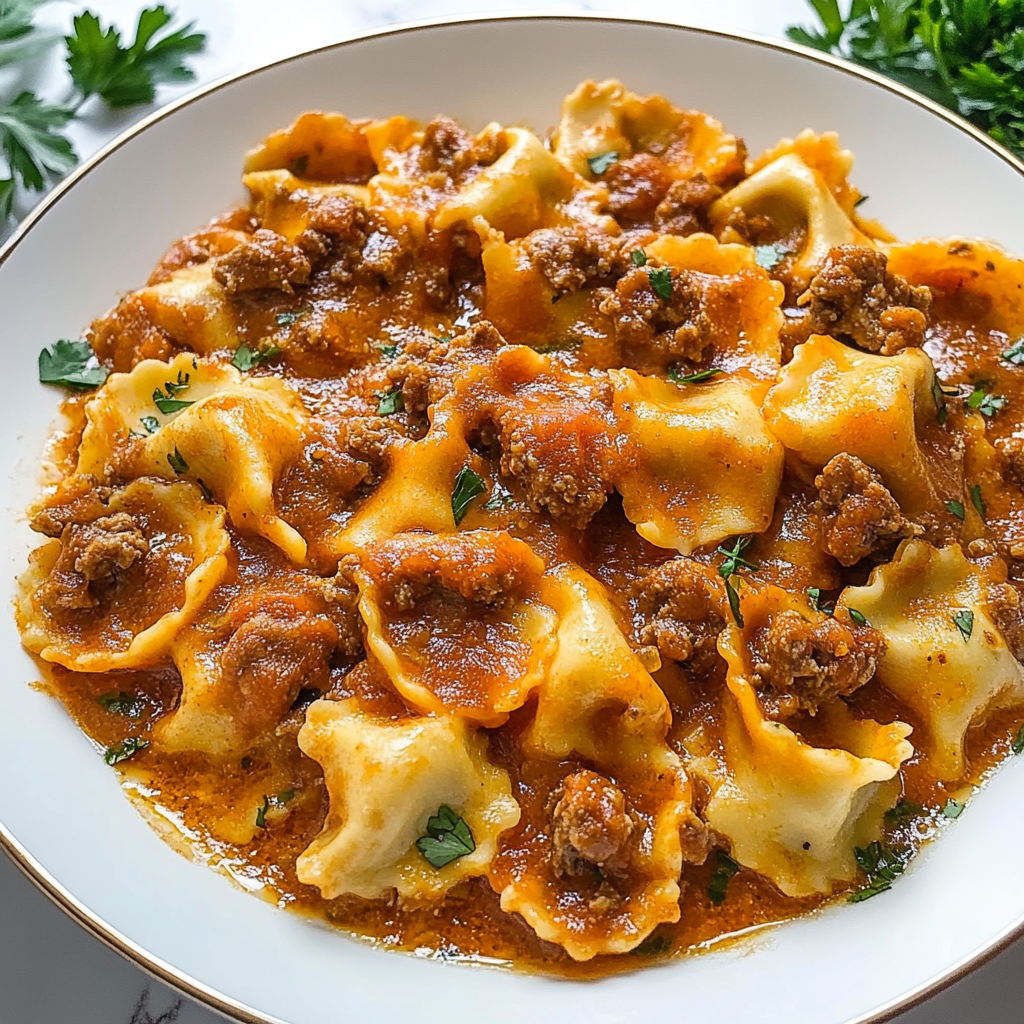 Recipe preparation for Cheesy Beef Enchilada Tortellini