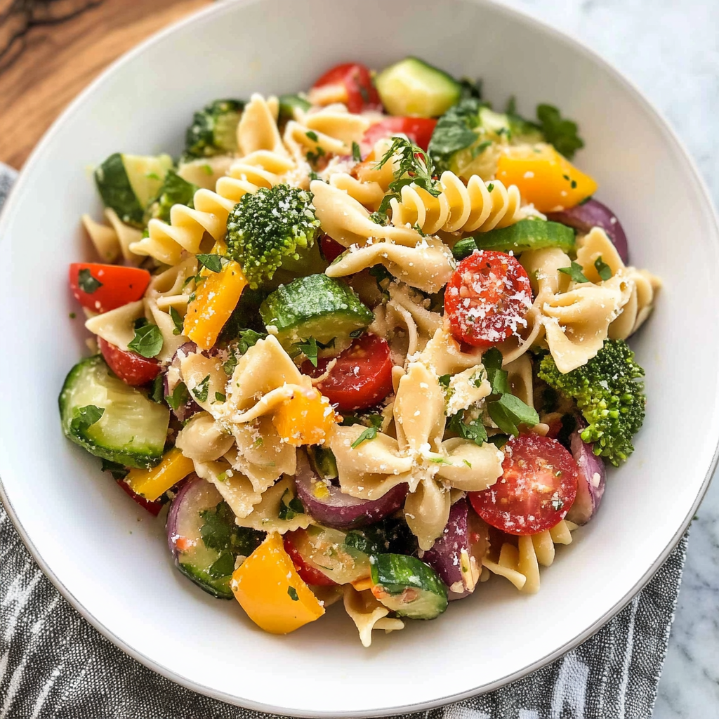 Recipe preparation for Summer Veggie Pasta Salad