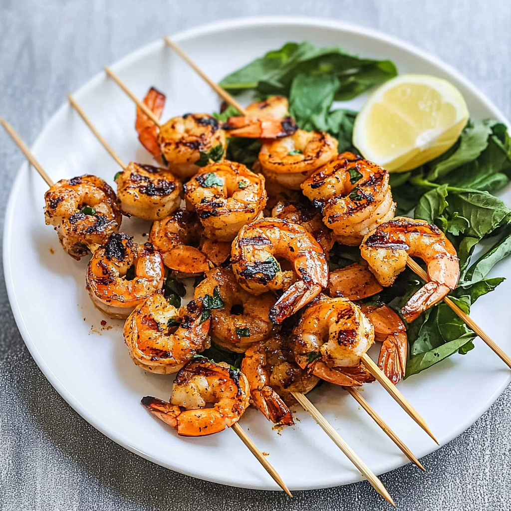 Recipe preparation for Garlic Herb Grilled Shrimp Skewers
