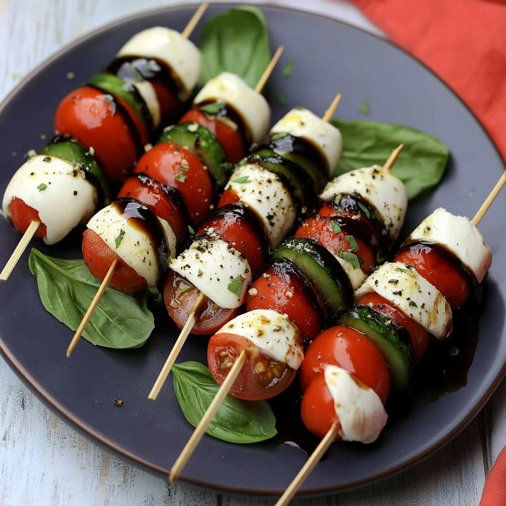Recipe preparation for Caprese Skewers with Balsamic Glaze