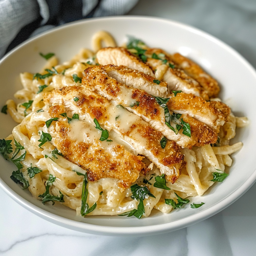 Recipe preparation for Garlic Parmesan Chicken Rotini