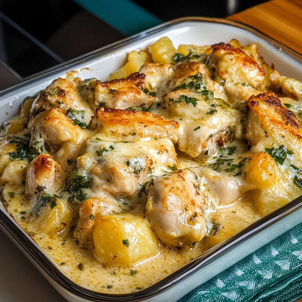 Recipe preparation for Creamy Garlic Chicken Potatoes