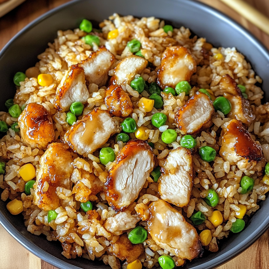 Recipe preparation for Bang Bang Chicken Fried Rice