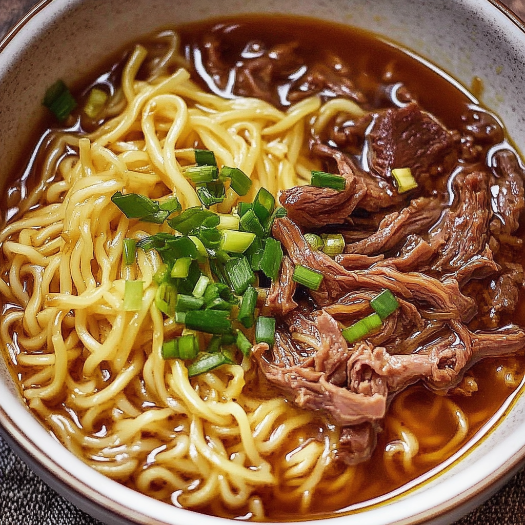 Recipe preparation for French Onion Beef Noodles