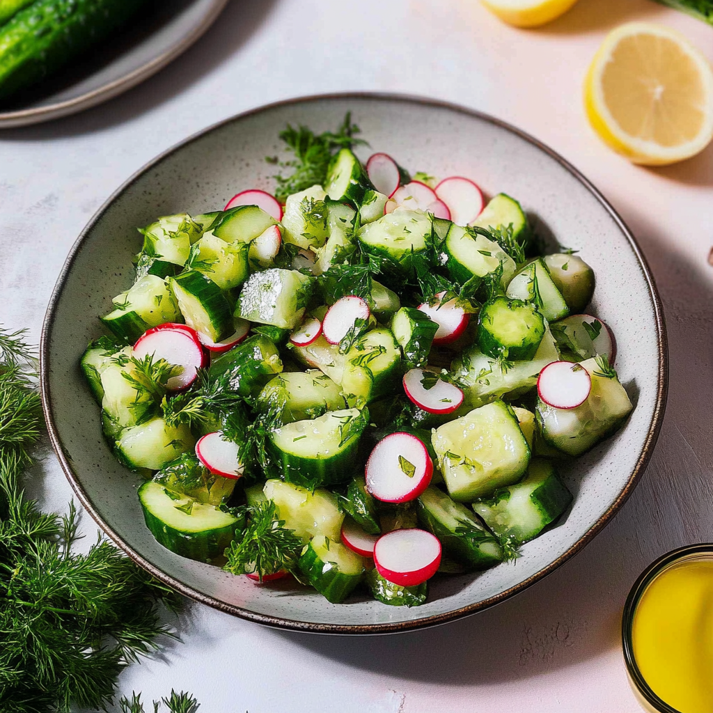 Recipe preparation for Cucumber Salad with Lemon and Fresh Herbs