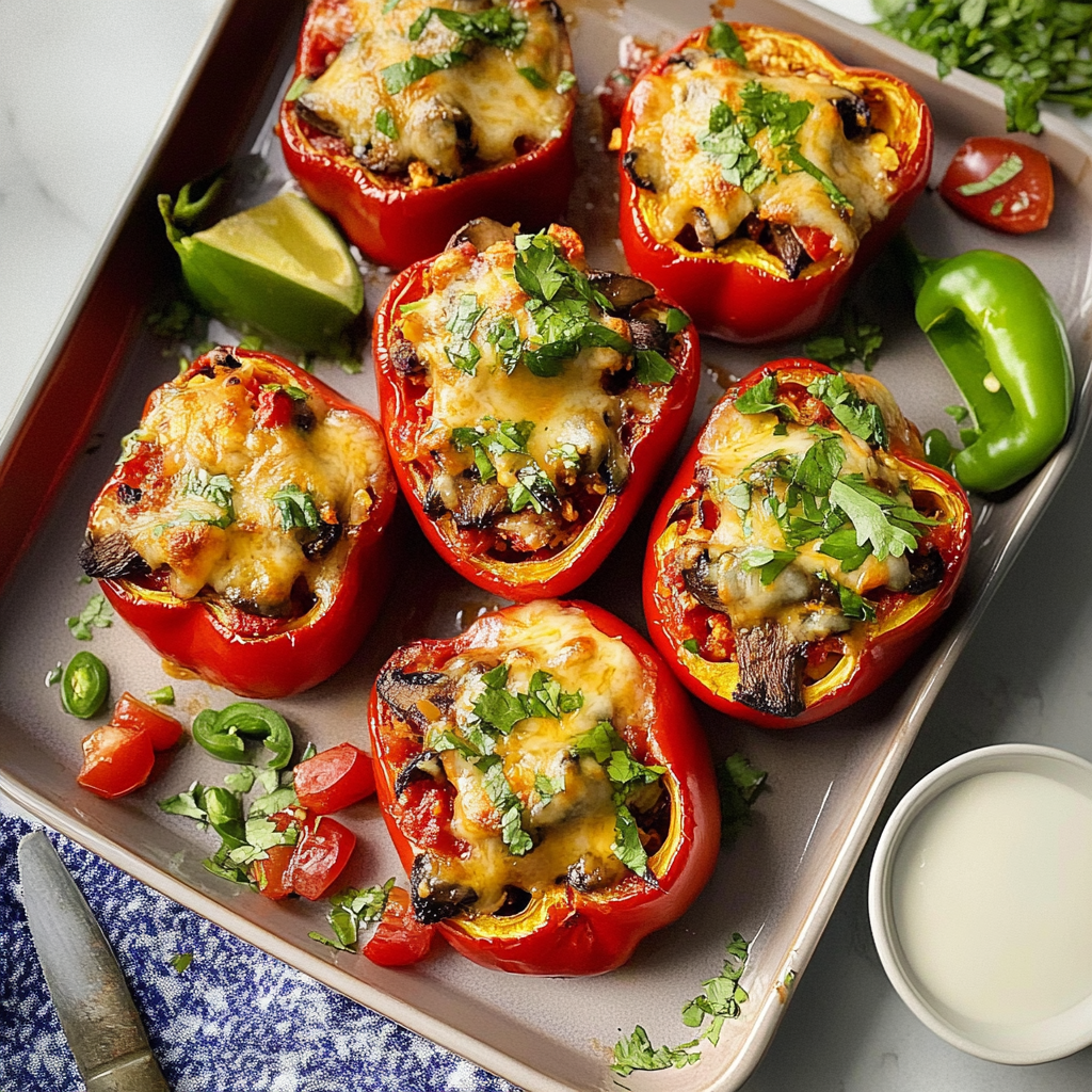 Recipe preparation for Mushroom Stuffed Bell Peppers