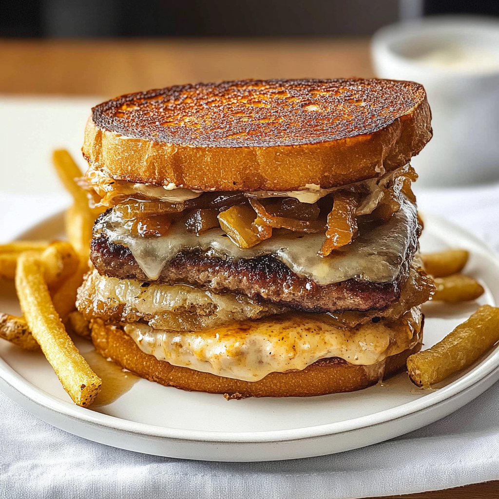 Recipe preparation for French Onion Patty Melt