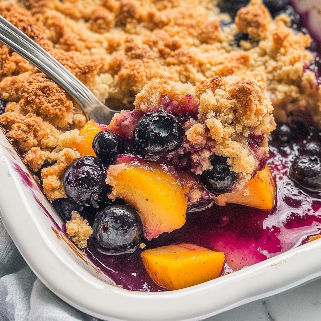 Recipe preparation for Blueberry Peach Crumble
